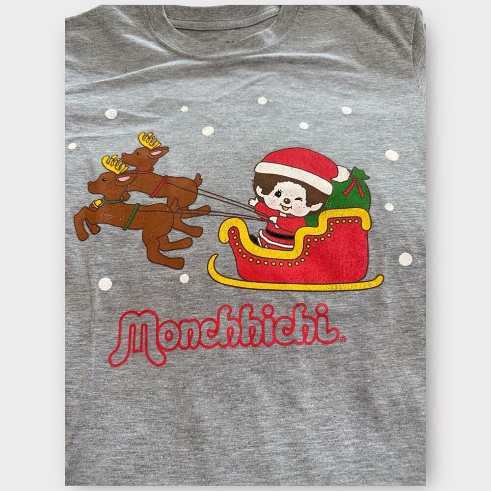 NEW Monchhichi Womens Christmas Sleigh Tee Size M Heather Gray - Picture 3 of 5